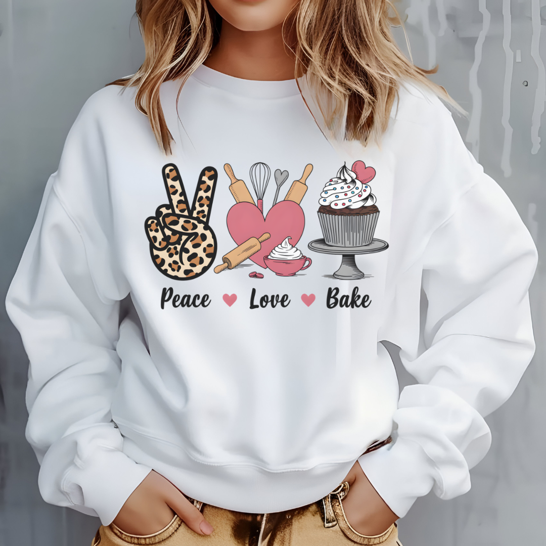 Peace, Love & Bake – The Coziest Baker's Sweatshirt