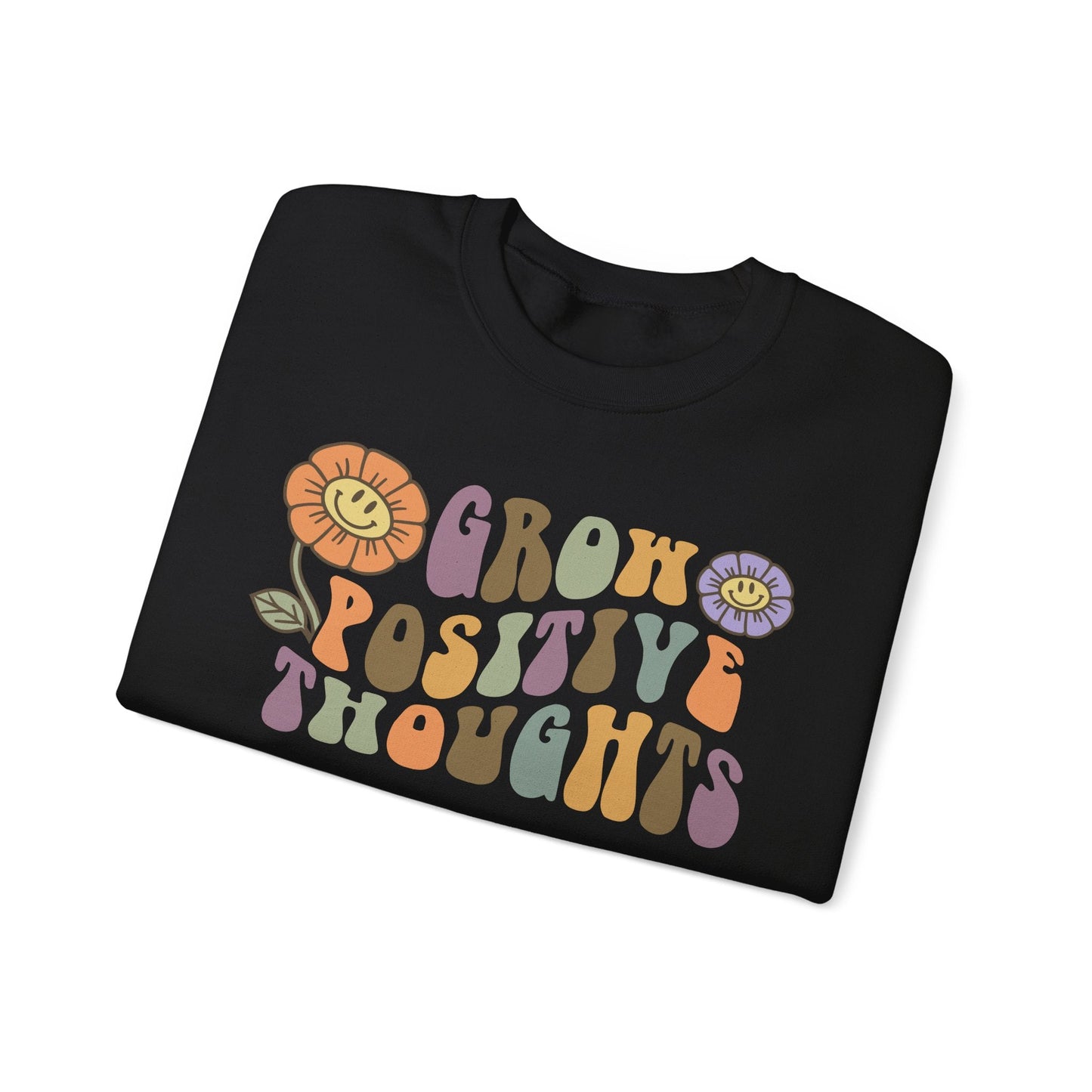 Positive Vibes Crewneck Sweatshirt - Motivational Gift, Relaxed Style, Floral Art Design