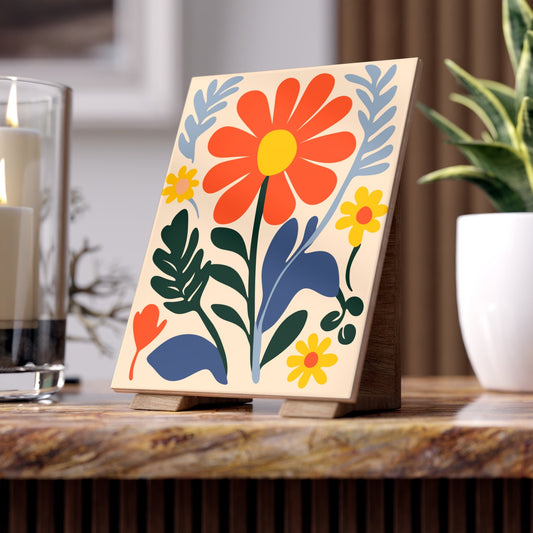 Colorful Flower Ceramic Photo Tile | Floral Wall Art & Eco-Friendly Home Decor