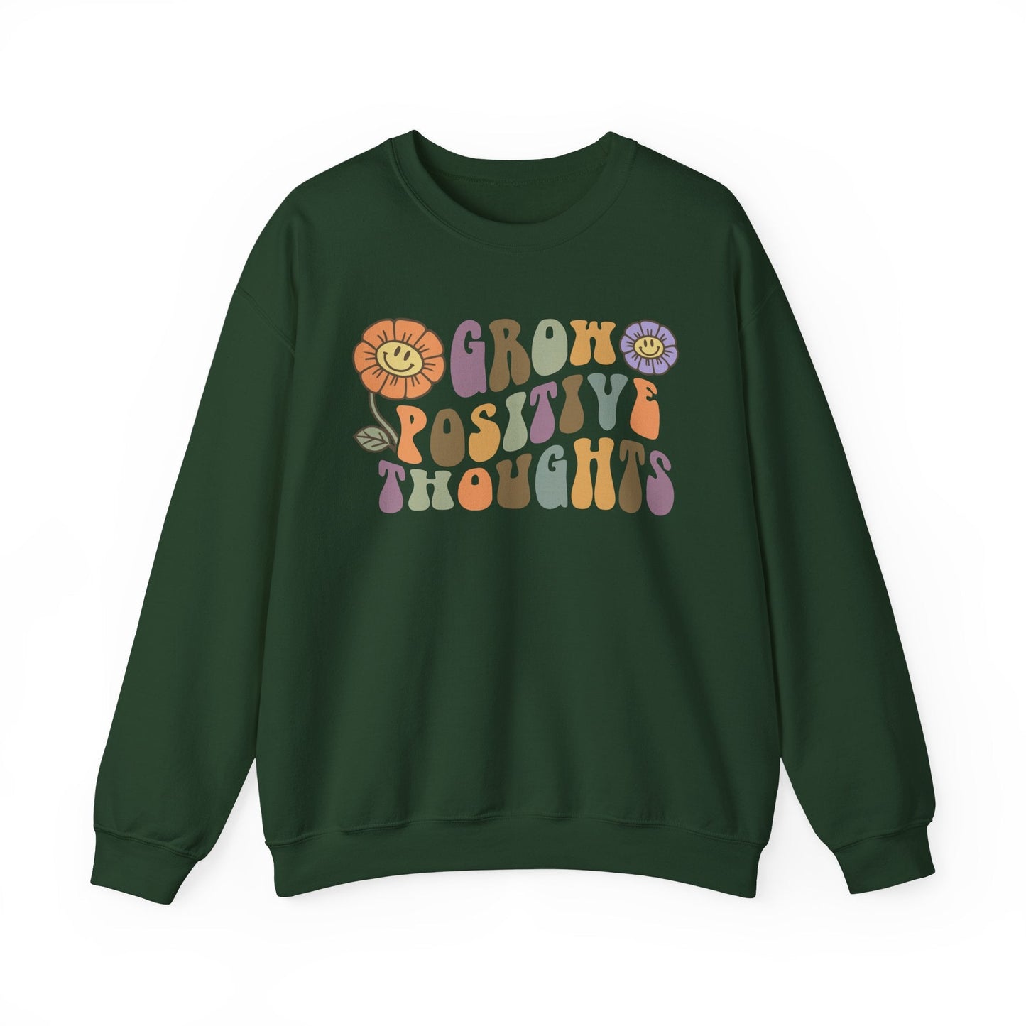 Positive Vibes Crewneck Sweatshirt - Motivational Gift, Relaxed Style, Floral Art Design