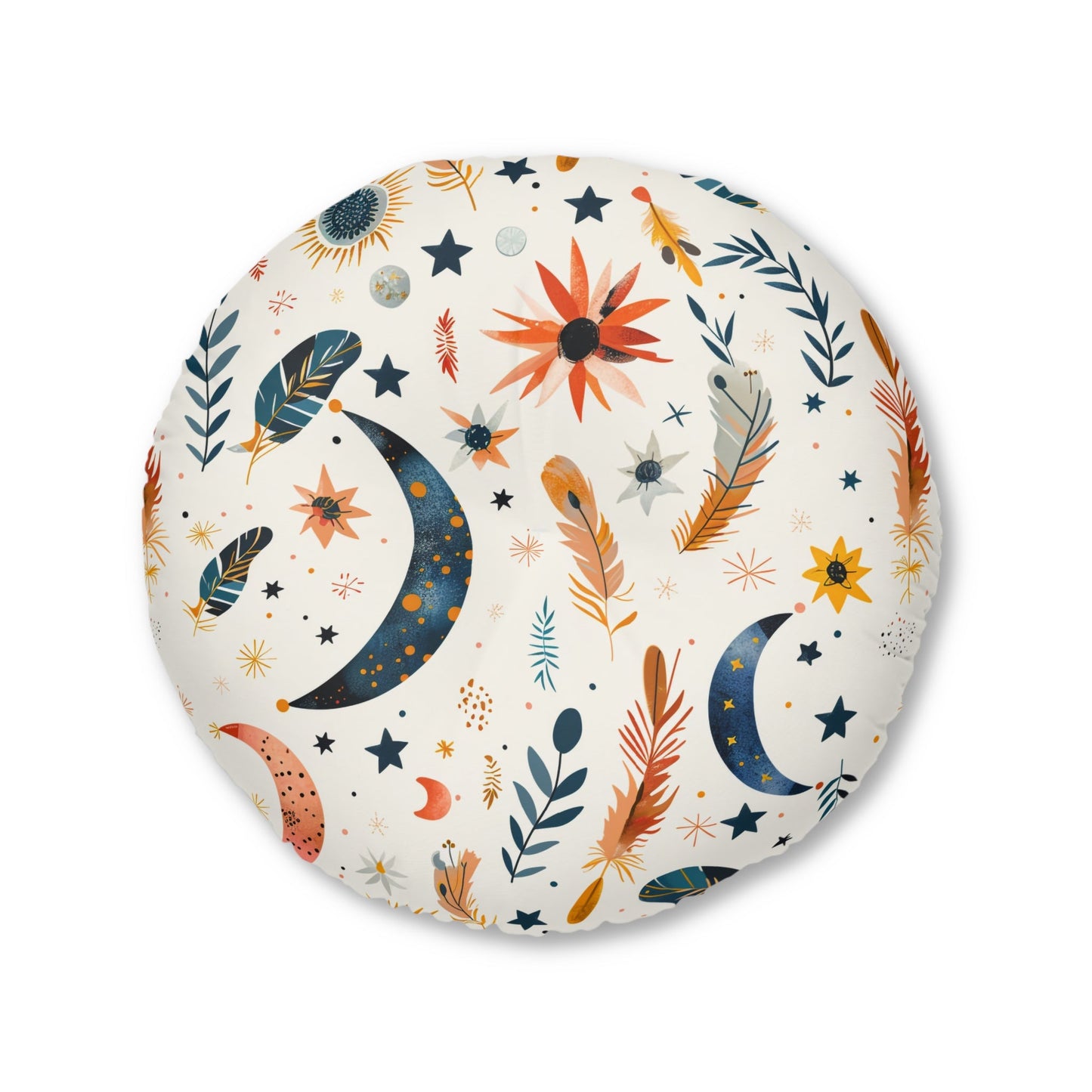 Bohemian Celestial Tufted Floor Pillow | Round Astrology Cushion & Cozy Home Decor