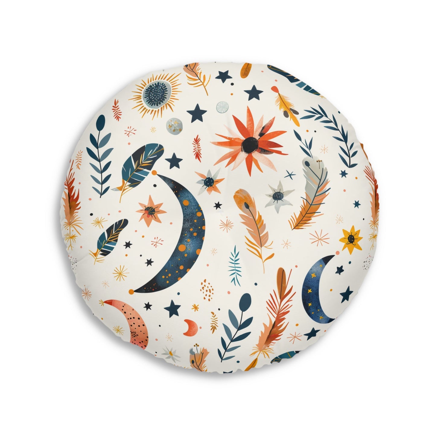 Bohemian Celestial Tufted Floor Pillow | Round Astrology Cushion & Cozy Home Decor