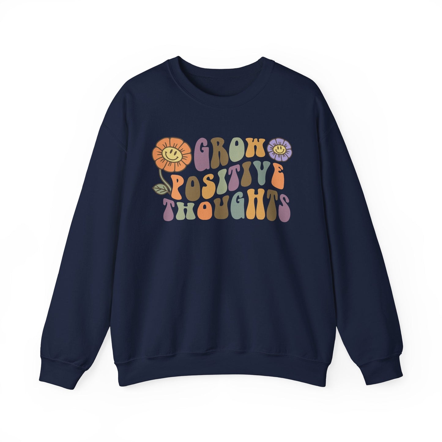 Positive Vibes Crewneck Sweatshirt - Motivational Gift, Relaxed Style, Floral Art Design