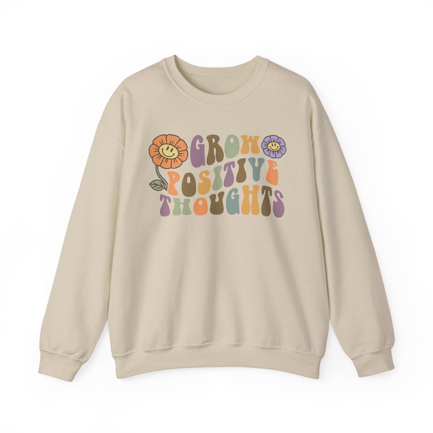 Positive Vibes Crewneck Sweatshirt - Motivational Gift, Relaxed Style, Floral Art Design