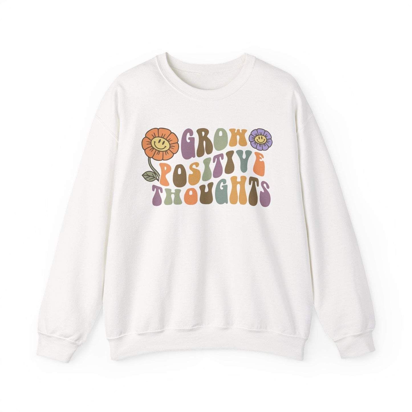 Positive Vibes Crewneck Sweatshirt - Motivational Gift, Relaxed Style, Floral Art Design