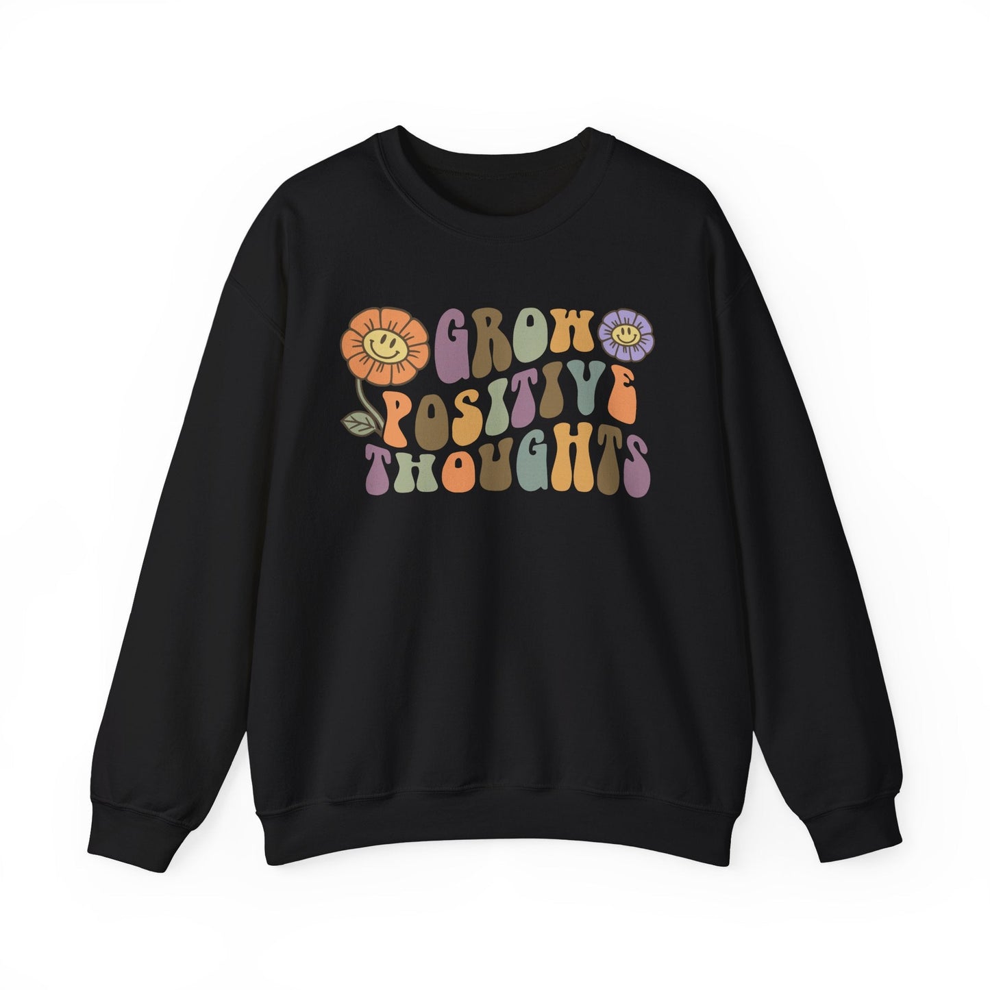 Positive Vibes Crewneck Sweatshirt - Motivational Gift, Relaxed Style, Floral Art Design