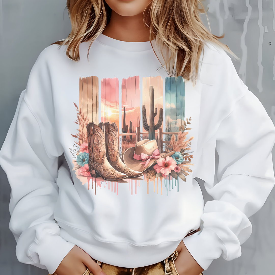 Cactus Boots Sweatshirt – Western Vibes, Cozy Comfort
