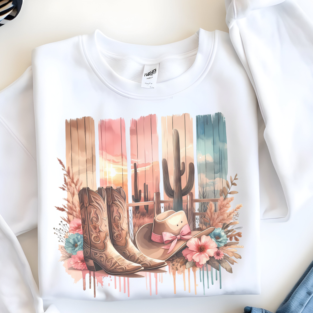 Cactus Boots Sweatshirt – Western Vibes, Cozy Comfort