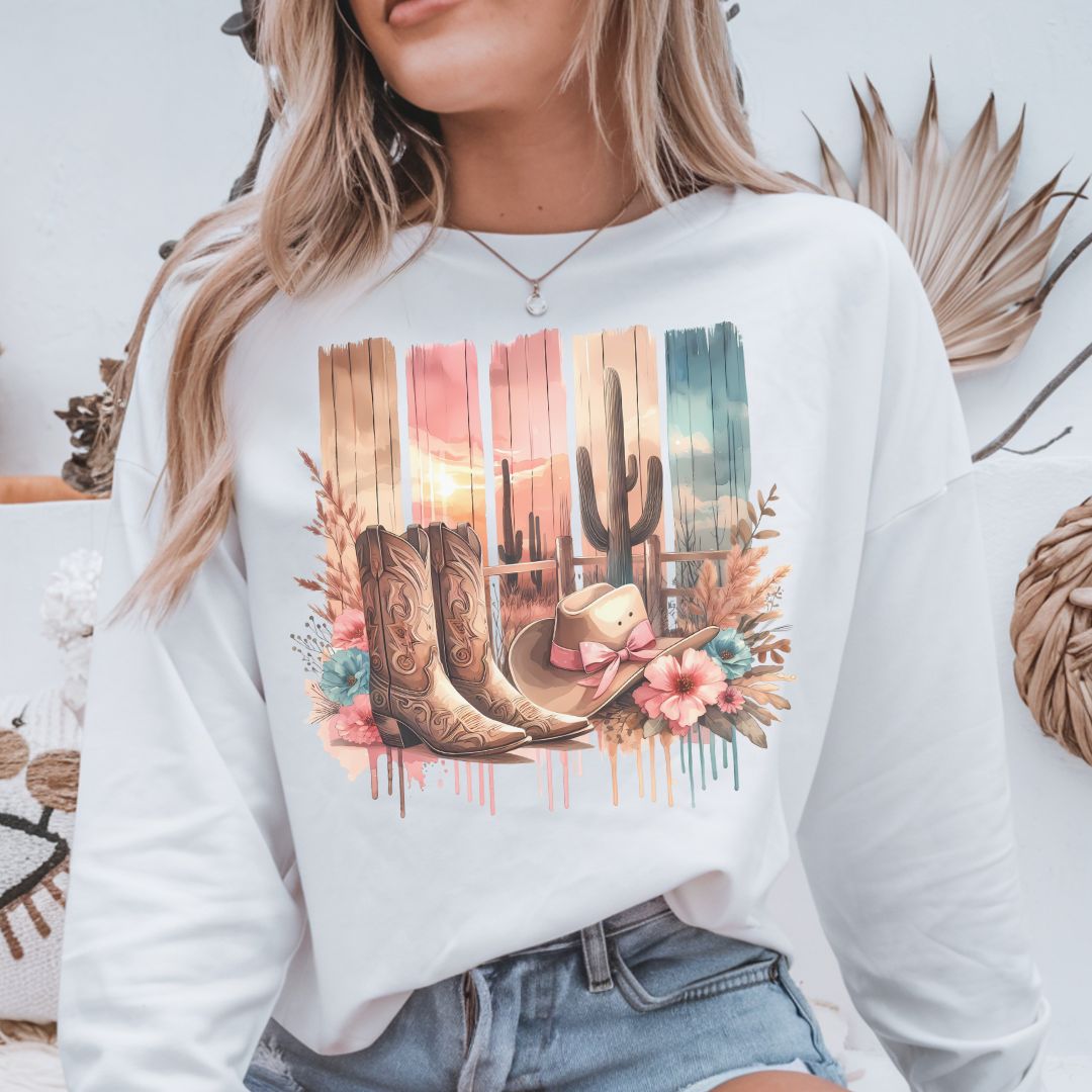 Cactus Boots Sweatshirt – Western Vibes, Cozy Comfort
