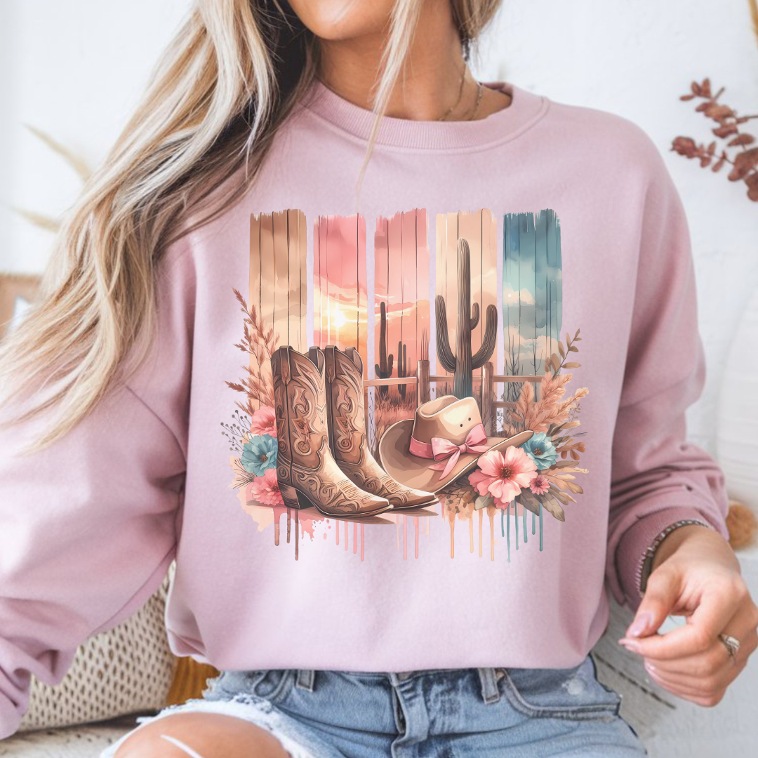 Cactus Boots Sweatshirt – Western Vibes, Cozy Comfort
