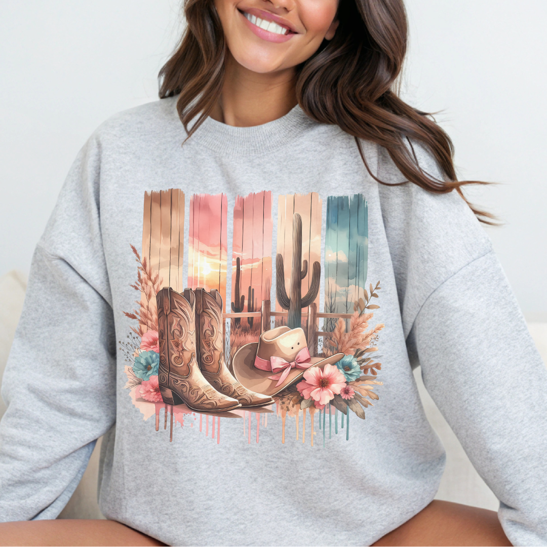 Cactus Boots Sweatshirt – Western Vibes, Cozy Comfort