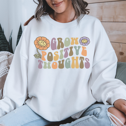Positive Vibes Crewneck Sweatshirt - Motivational Gift, Relaxed Style, Floral Art Design