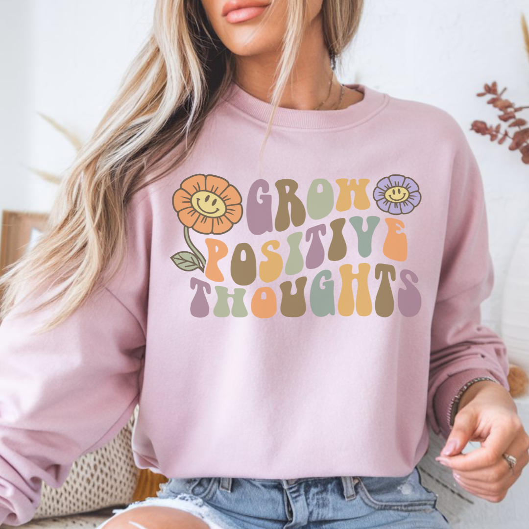 Positive Vibes Crewneck Sweatshirt - Motivational Gift, Relaxed Style, Floral Art Design