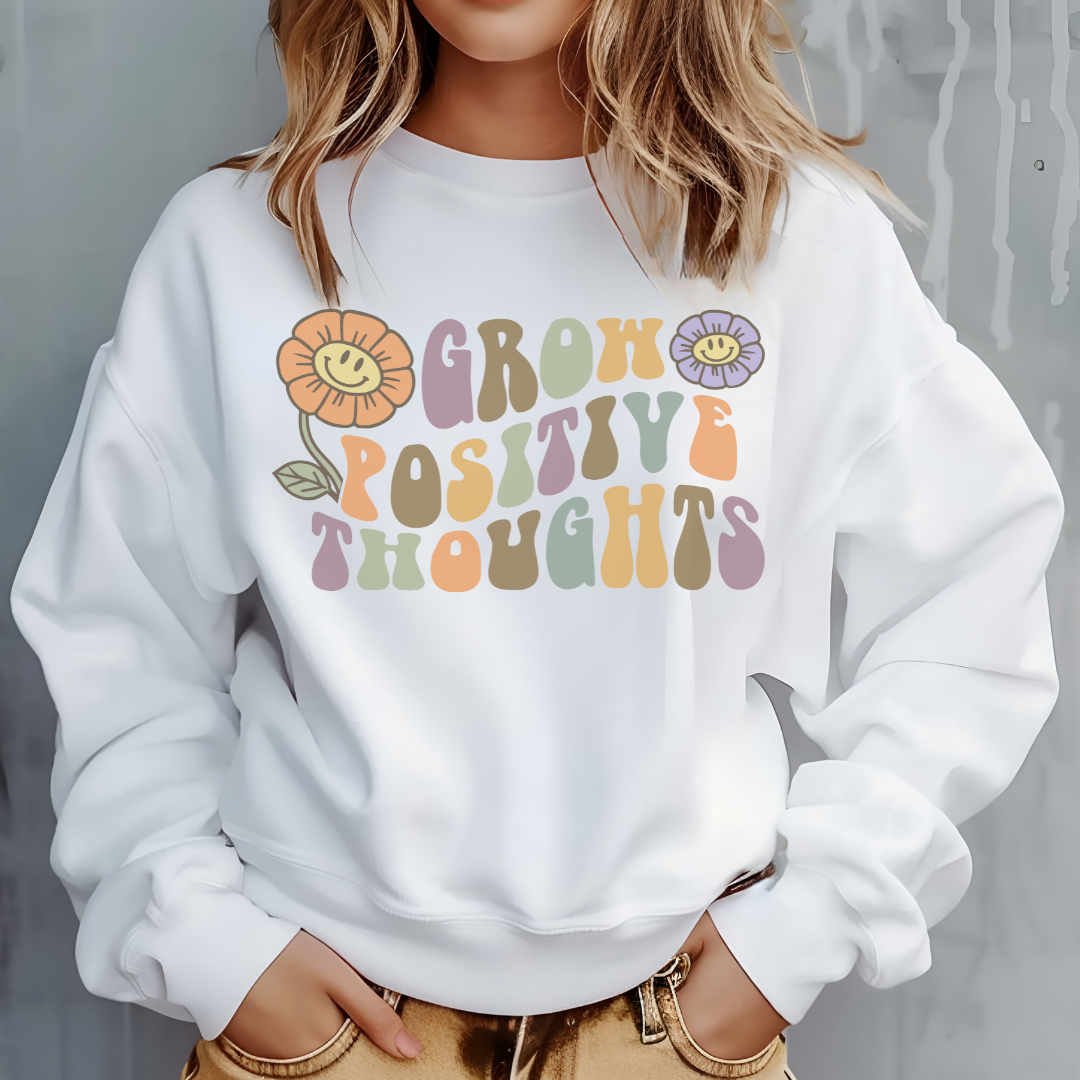 Positive Vibes Crewneck Sweatshirt - Motivational Gift, Relaxed Style, Floral Art Design