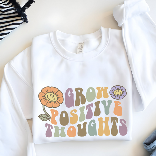 Positive Vibes Crewneck Sweatshirt - Motivational Gift, Relaxed Style, Floral Art Design